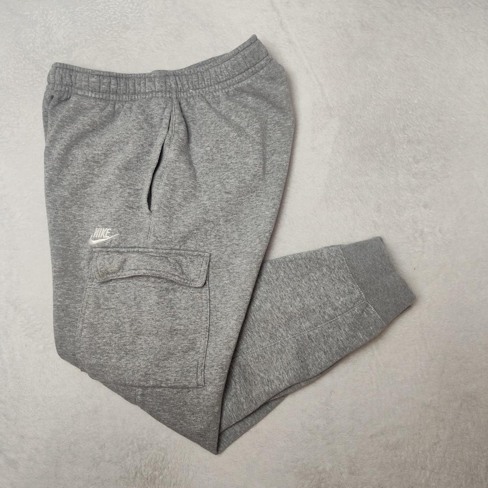 Nike Jogger Pants Mens S Gray Fleece Sportswear Cargo Pockets Drawstring CD3129